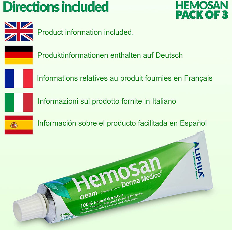 HEMOSAN 3 Pack - Fast Relief Cream Itching, Anal Fissures, Hemorrhoids , Anal Eczemas