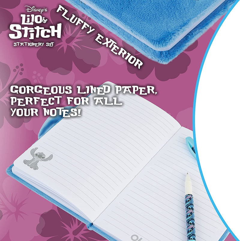 Disney Notebook, School Stationary Set with Stitch Fluffy Notebook and Pen Set
