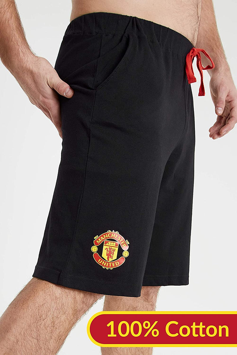 Manchester United F.C. Shorts, Black and Red with Elastic Waist for Men - Get Trend