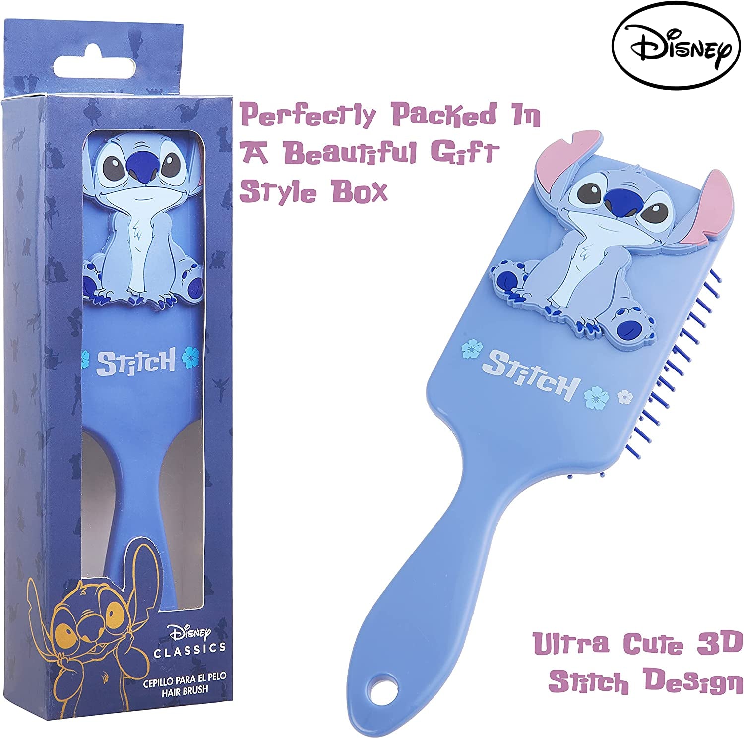 Disney Lilo and Stitch Hair Brush with 3D Stitch, Gifts for Girls, Ladies - Get Trend