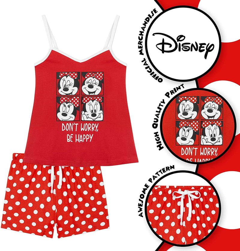 Disney Minnie Mouse Ladies Pyjamas Set, Cotton Cami Top & Sleep Shorts Women PJs - Get Trend