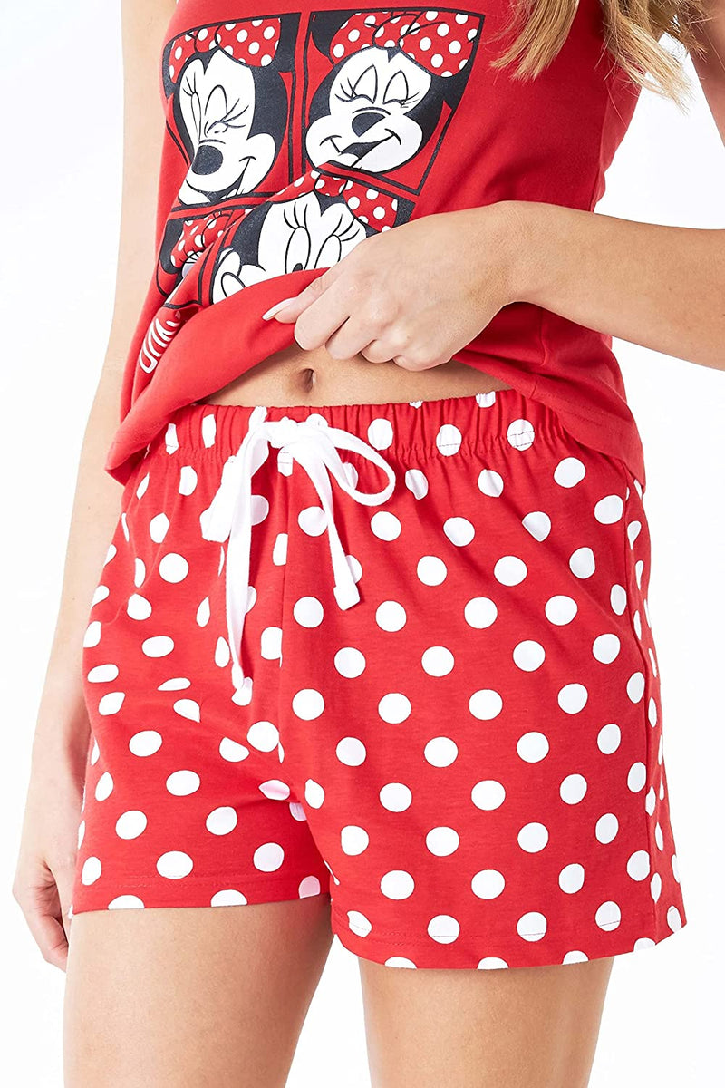 Disney Minnie Mouse Ladies Pyjamas Set, Cotton Cami Top & Sleep Shorts Women PJs