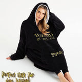 Harry Potter Black Hoodie Blanket Women, Fleece Oversized Sweatshirt - Get Trend