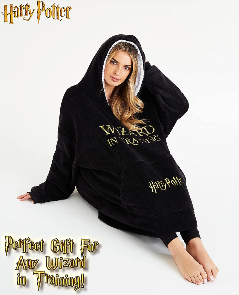 Harry Potter Black Hoodie Blanket Women, Fleece Oversized Sweatshirt - Get Trend