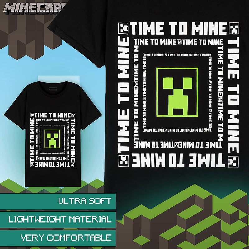 Minecraft T Shirt for Boys Teens, Black Short Sleeve Top for Kids - Get Trend