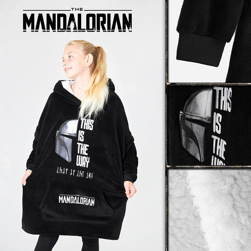 The Mandalorian Boys Oversized Blanket Hoodie, BLACK Fleece Wearable Blanket