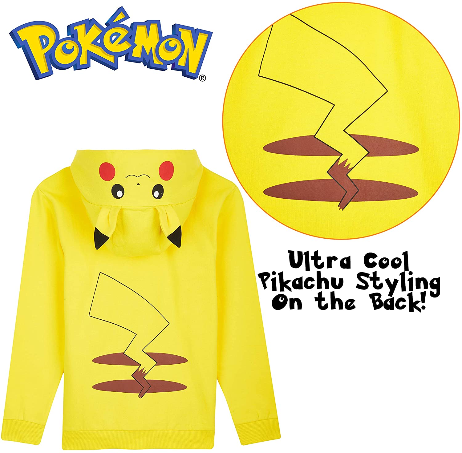 Pokémon Yellow Hoodie Kids, Pikachu Sweatshirt Cotton with 3D Ears Boys Teens - Get Trend