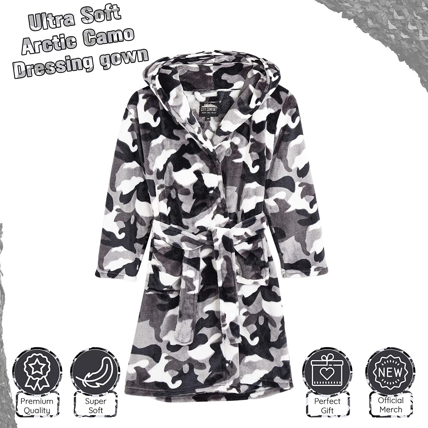 CityComfort Dressing Gown,Camo Fleece Robes with Hoodie and Pockets,for Kids - Get Trend