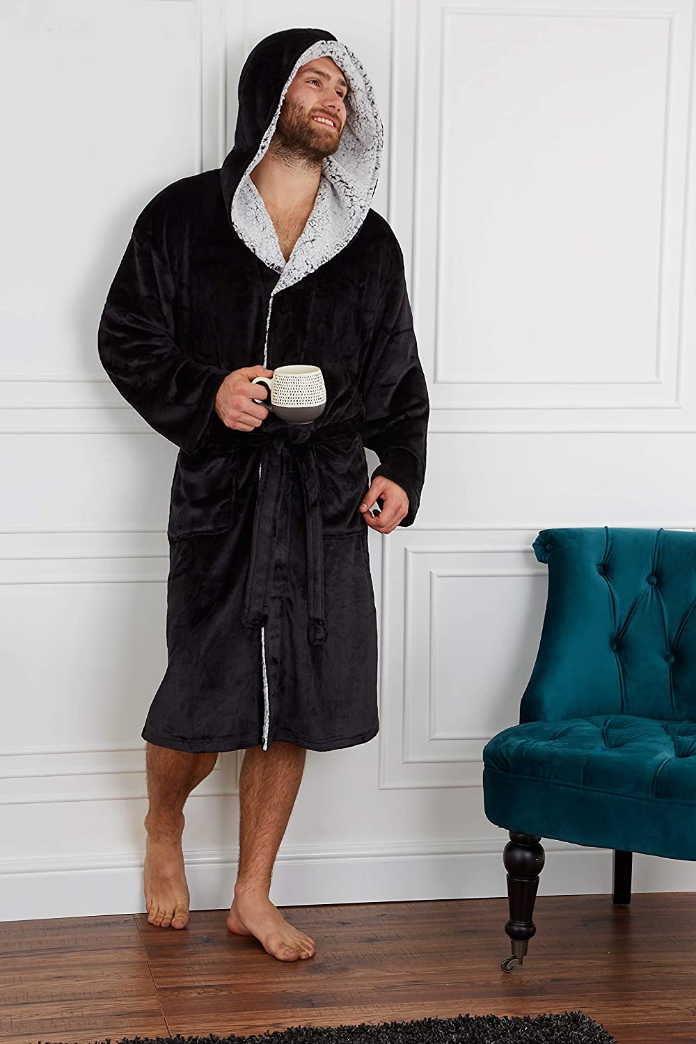 CityComfort Dressing Gowns,Super Soft Hooded,Men's Warm and Cozy Fleece Robe - Get Trend
