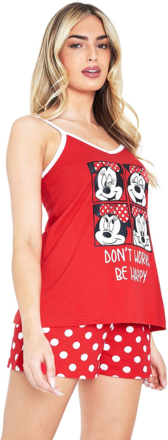 Disney Minnie Mouse Ladies Pyjamas Set, Cotton Cami Top & Sleep Shorts Women PJs - Get Trend