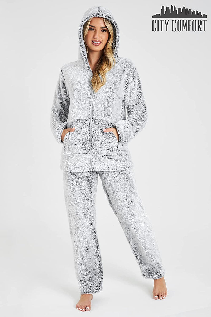 CityComfort Women's Pyjama Sets, Hooded Fleece Pyjamas for Women and Teens