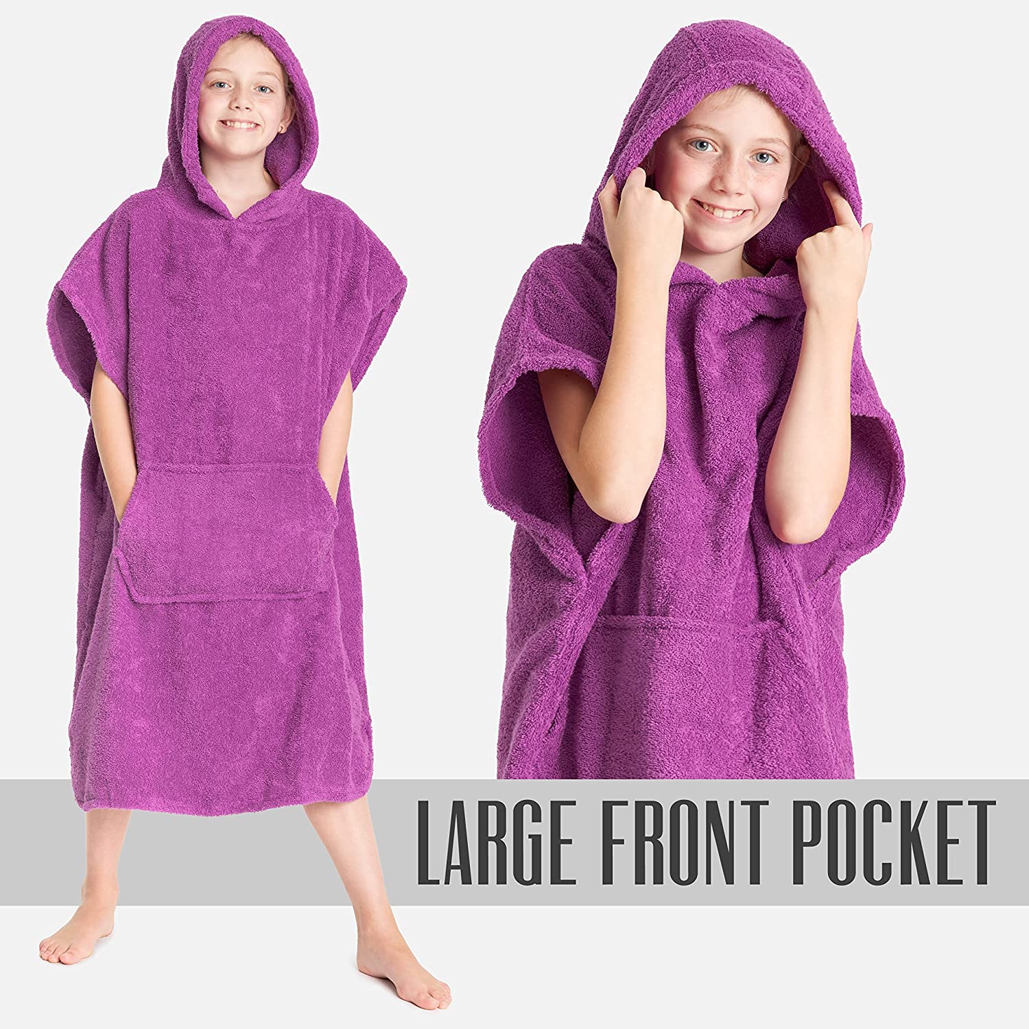 CityComfort Hooded Towelling Poncho with Pockets for Boys and Girls - Get Trend