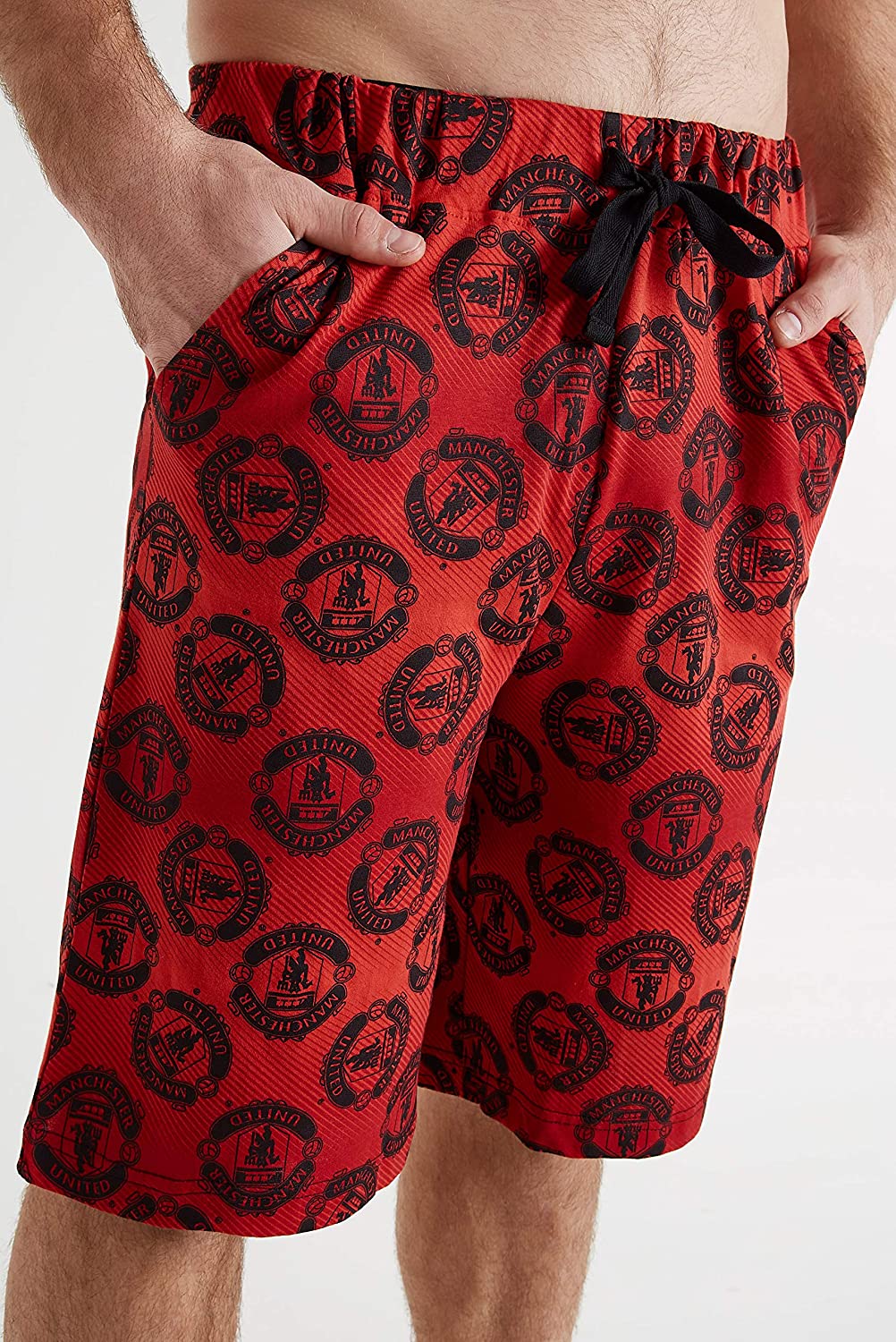 Manchester United F.C. Shorts, Black and Red with Elastic Waist for Men - Get Trend