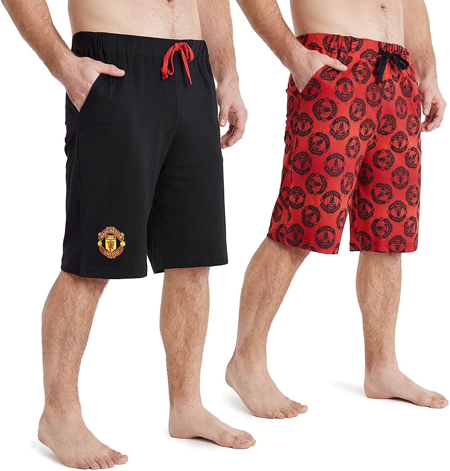 Manchester United F.C. Shorts, Black and Red with Elastic Waist for Men - Get Trend