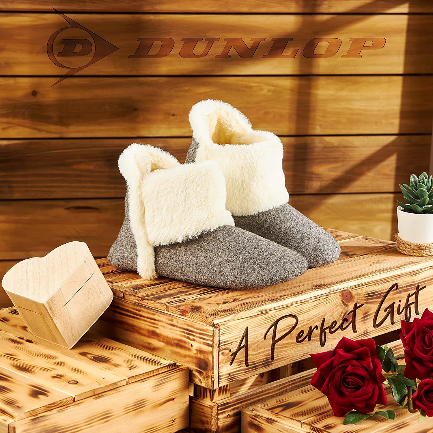 Dunlop Women's Slippers, Fluffy Slipper Boots with Memory Foam Insoles - Get Trend