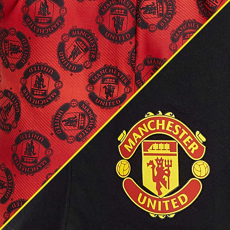 Manchester United F.C. Shorts, Black and Red with Elastic Waist for Men - Get Trend