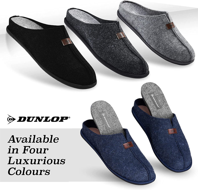 Dunlop Men's Slippers, Comfy House Slippers with Warm Felt Lining and Rubber Sole