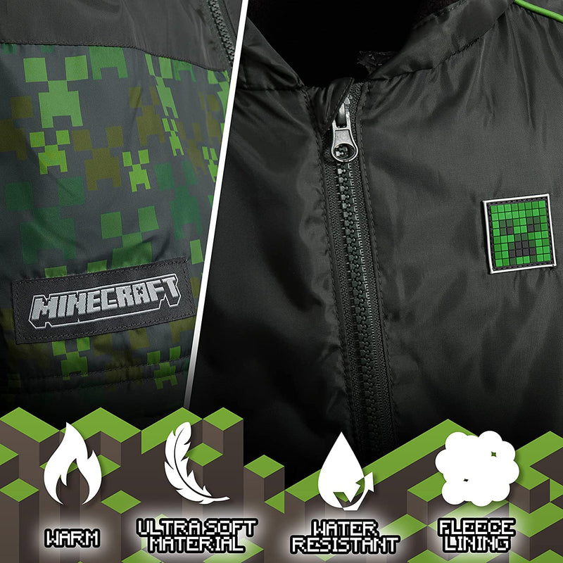 Minecraft Rain Waterproof Jacket with Warm Lining and Hood for Gamers Boys Girls