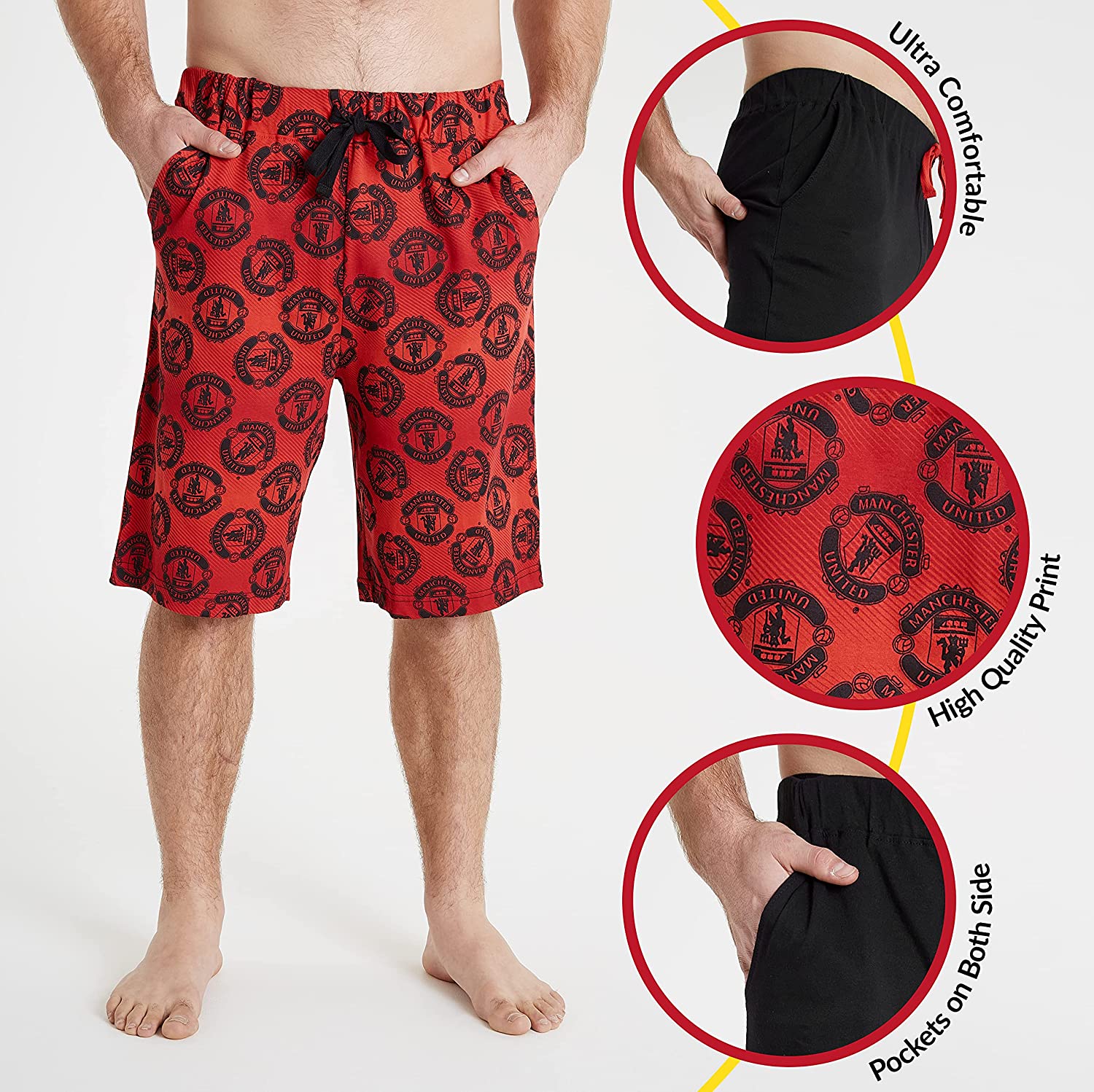 Manchester United F.C. Shorts, Black and Red with Elastic Waist for Men - Get Trend