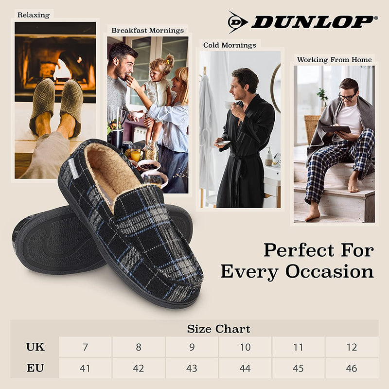 Dunlop Moccasins Loafers Faux Sheepskin Slippers with Rubber Sole for Men