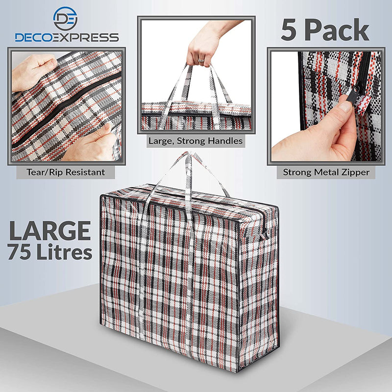 DECO EXPRESS Pack of 5 Large Storage Laundry Shopping Bags - Get Trend