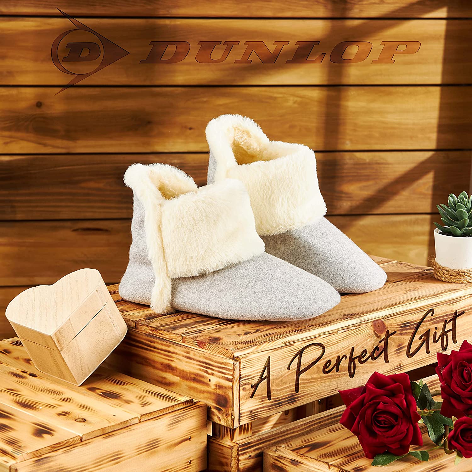 Dunlop Women's Slippers, Fluffy Slipper Boots with Memory Foam Insoles - Get Trend