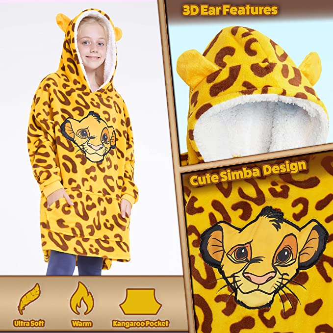 Disney Hoodies for Girls Boys, Kids Oversized Hoodie Blanket - SIMBA - Get Trend
