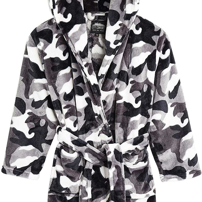 CityComfort Dressing Gown,Camo Fleece Robes with Hoodie and Pockets,for Kids - Get Trend