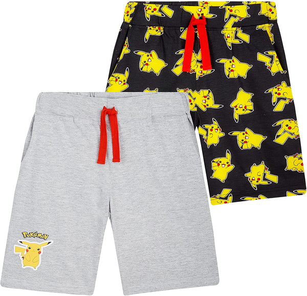 Pokemon Boys Shorts, Set of 2 Jogger Shorts for Kids Sports Lounge