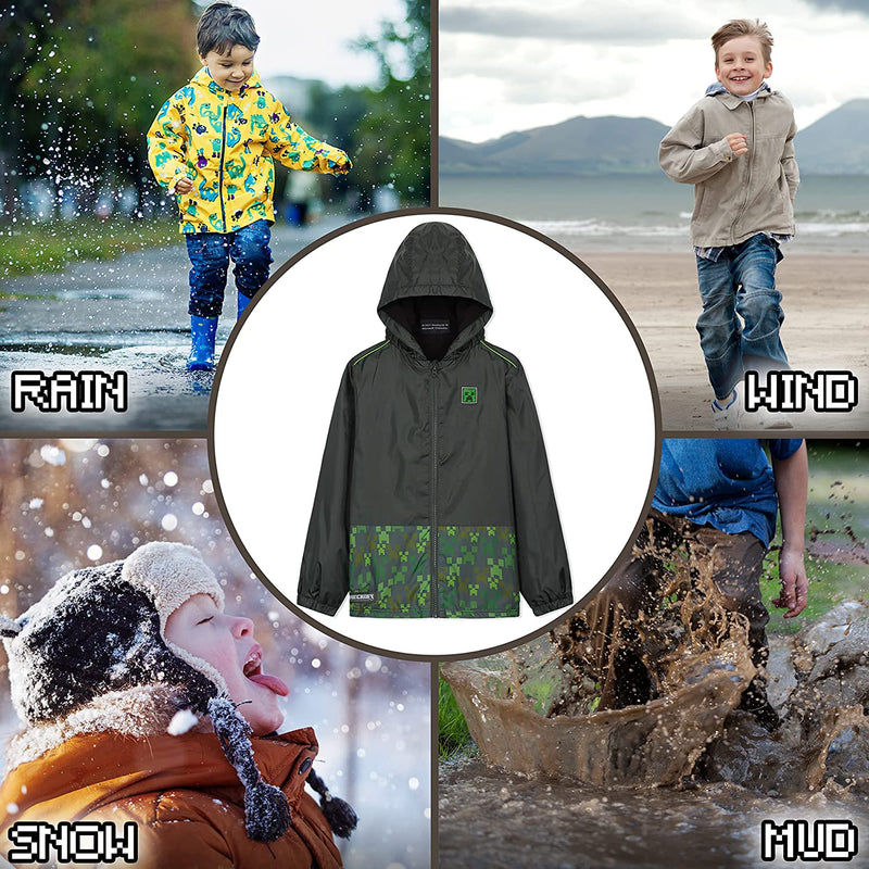 Minecraft Rain Waterproof Jacket with Warm Lining and Hood for Gamers Boys Girls
