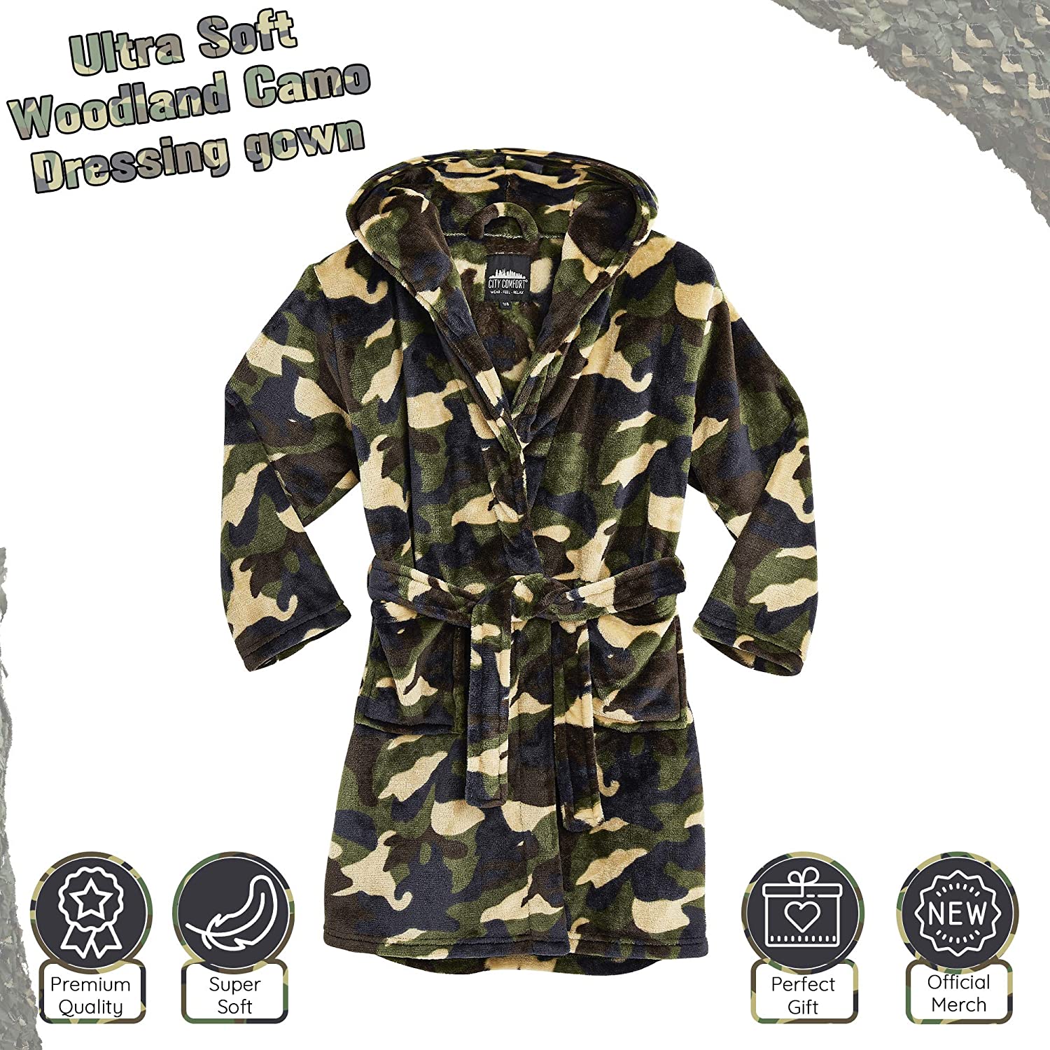 Camo Robe CityComfort Dressing Gown,Camo Fleece Robes with Hoodie and Pockets,fo ...