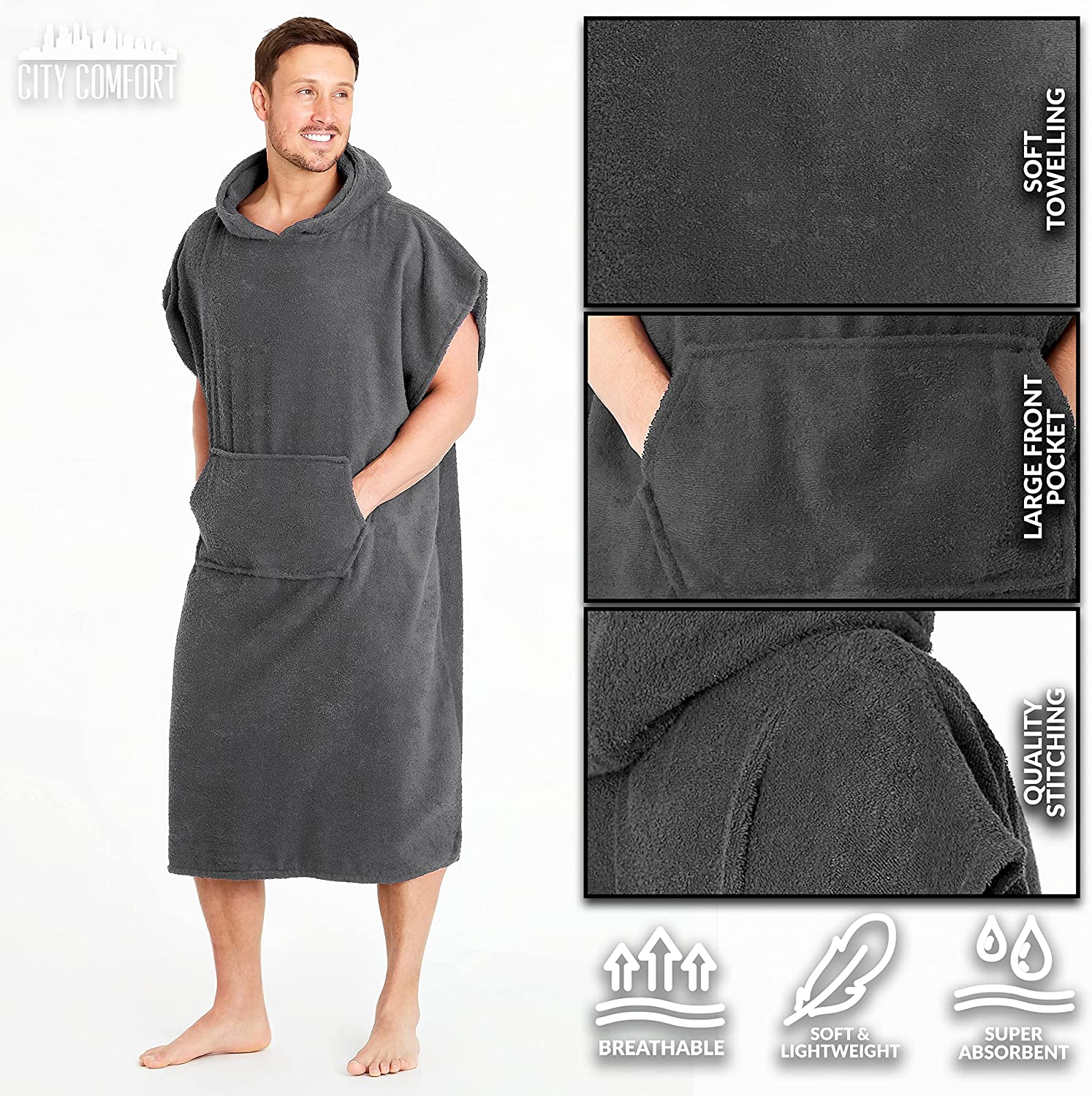 CityComfort Beach Towel for Adults Robes Women Men Cotton Towelling Poncho - Get Trend