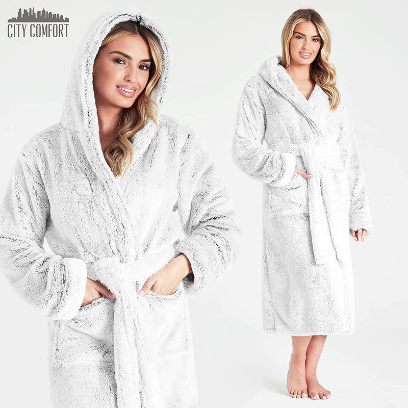 CityComfort Dressing Gown Women with Hood - Luxurious Fluffy Ladies Dressing Gown in Super Soft Fleece - Get Trend