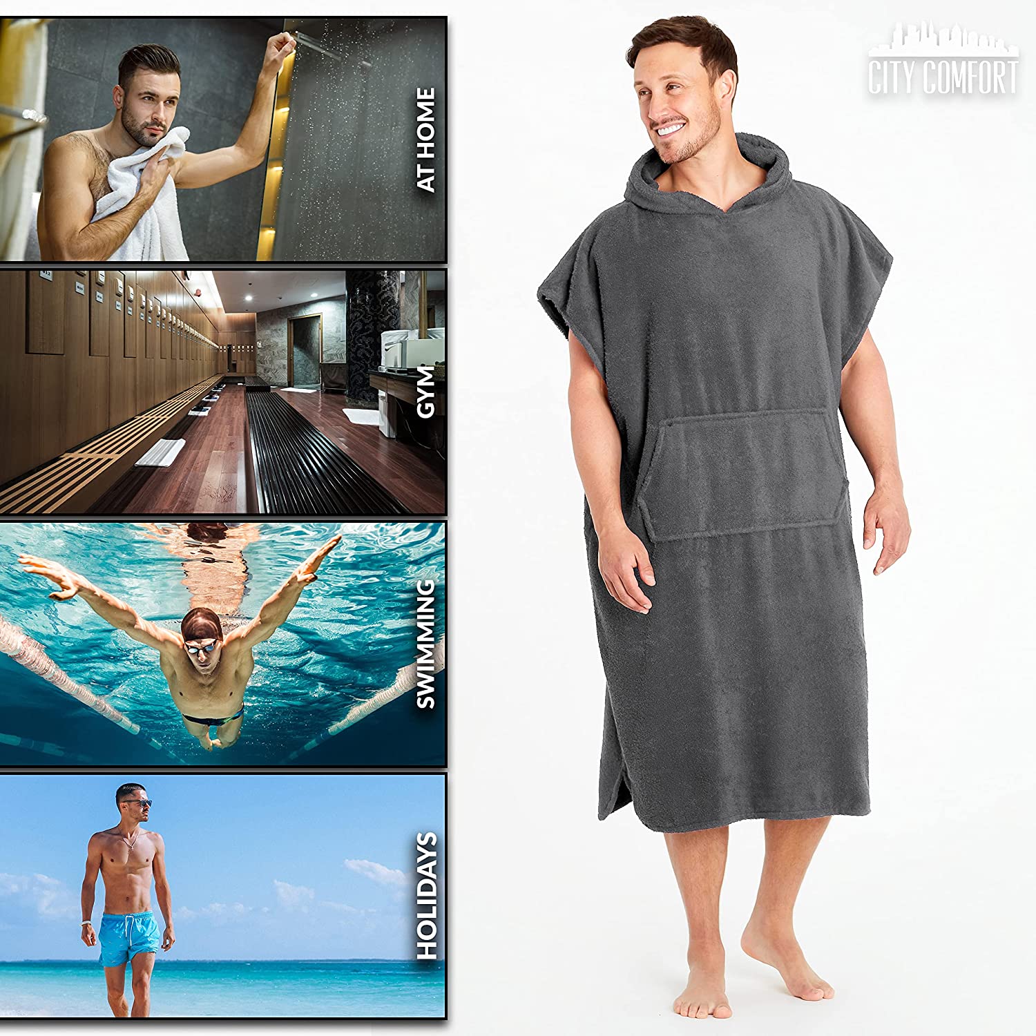 CityComfort Beach Towel for Adults Robes Women Men Cotton Towelling Poncho - Get Trend