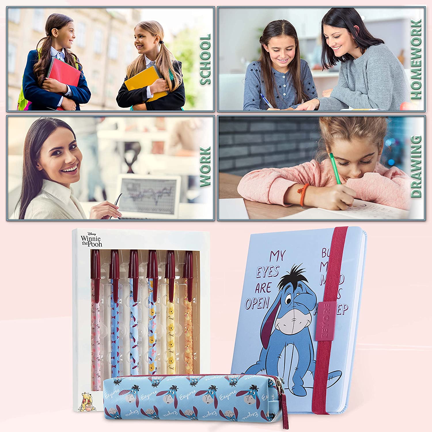 Disney Stationery Set - Eeyore Notebook, Pens & Pencil Case Set - Get Trend