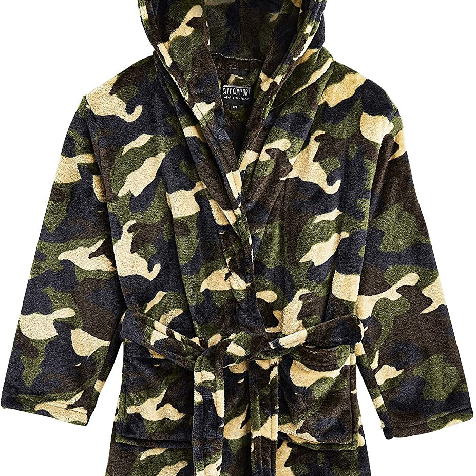 CityComfort Dressing Gown,Camo Fleece Robes with Hoodie and Pockets,for Kids - Get Trend