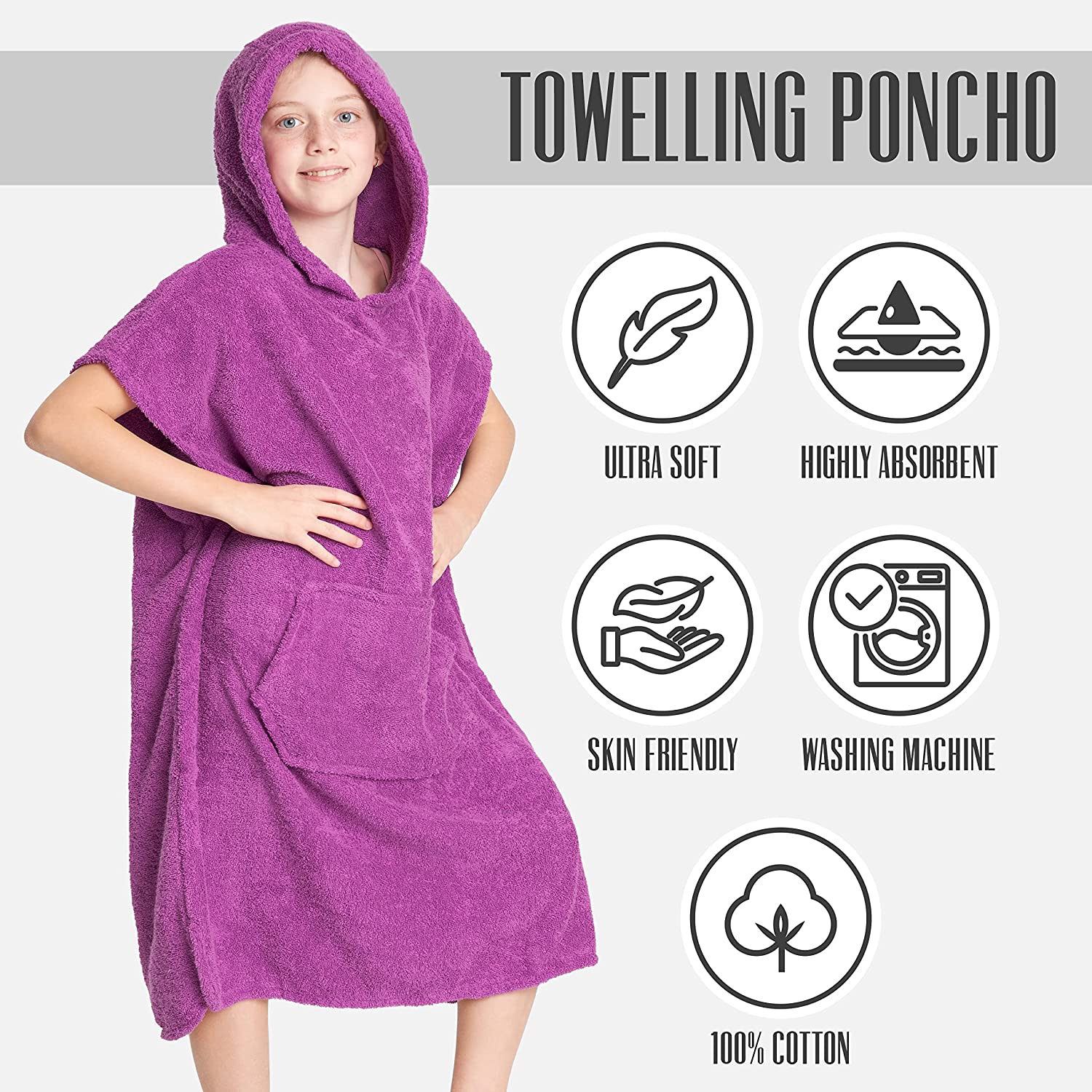 CityComfort Hooded Towelling Poncho with Pockets for Boys and Girls - Get Trend