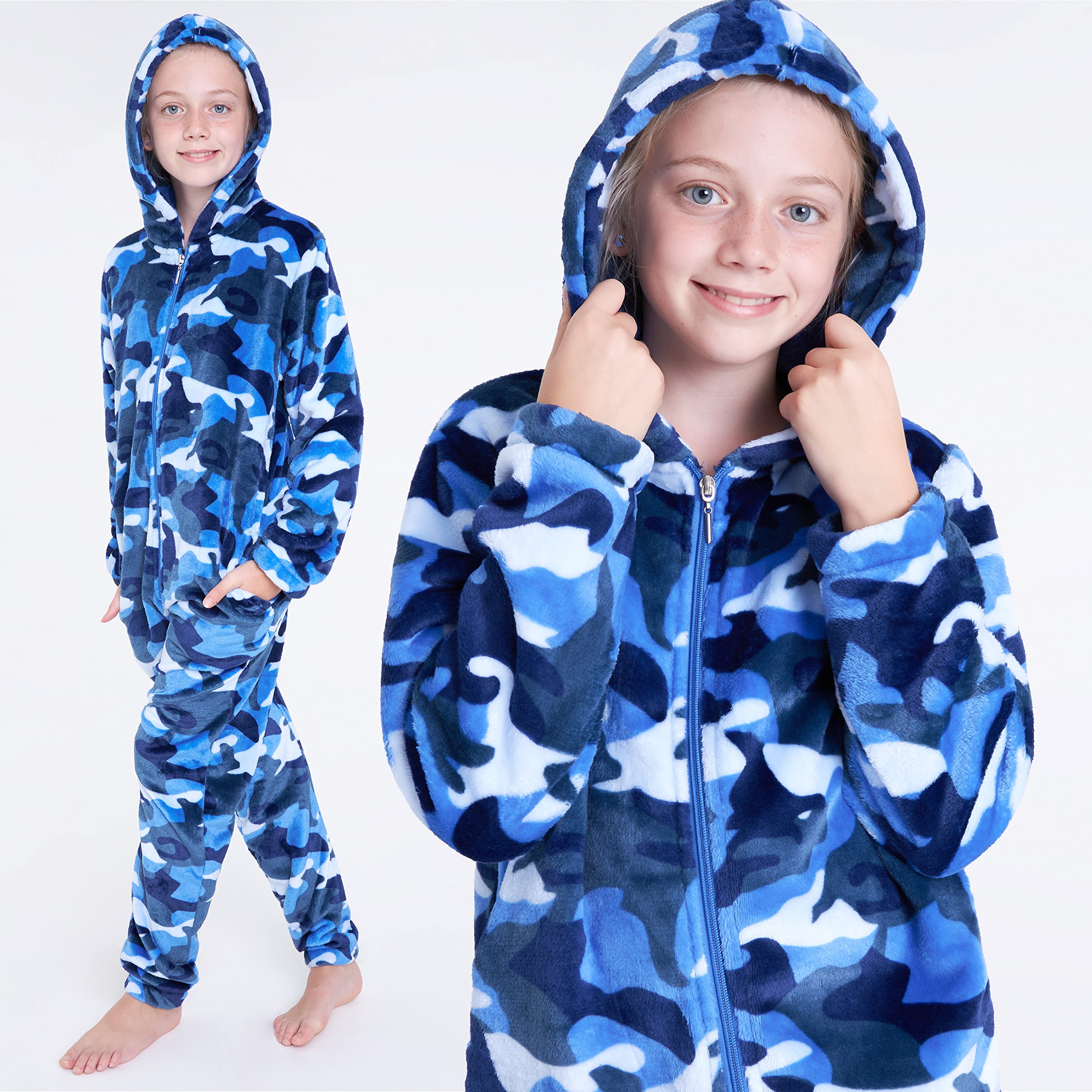 CityComfort Kids Onesie, All in One Pyjamas, Fleece Zip Up Jumpsuit - Get Trend