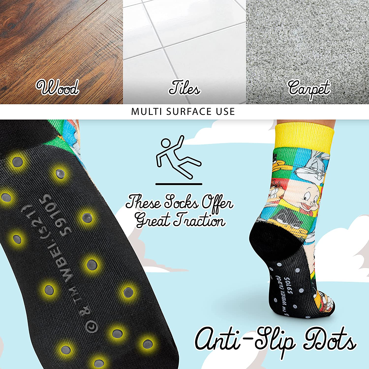 Looney Tunes Slipper Socks for Ladies, Multicoloured Slipper Socks for Women - Get Trend