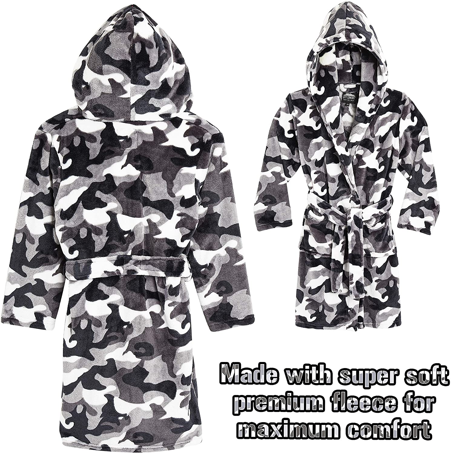 CityComfort Dressing Gown,Camo Fleece Robes with Hoodie and Pockets,for Kids - Get Trend