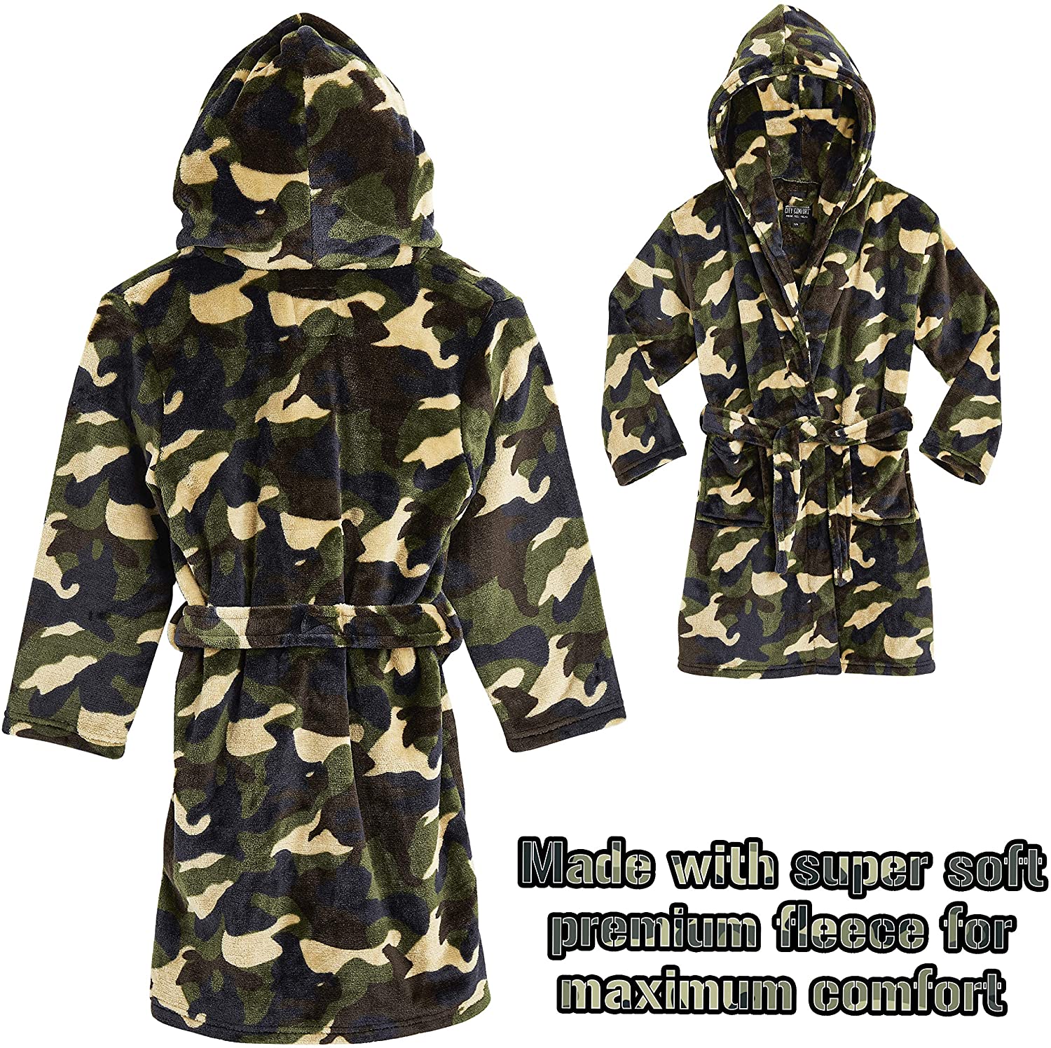 CityComfort Dressing Gown,Camo Fleece Robes with Hoodie and Pockets,for Kids - Get Trend