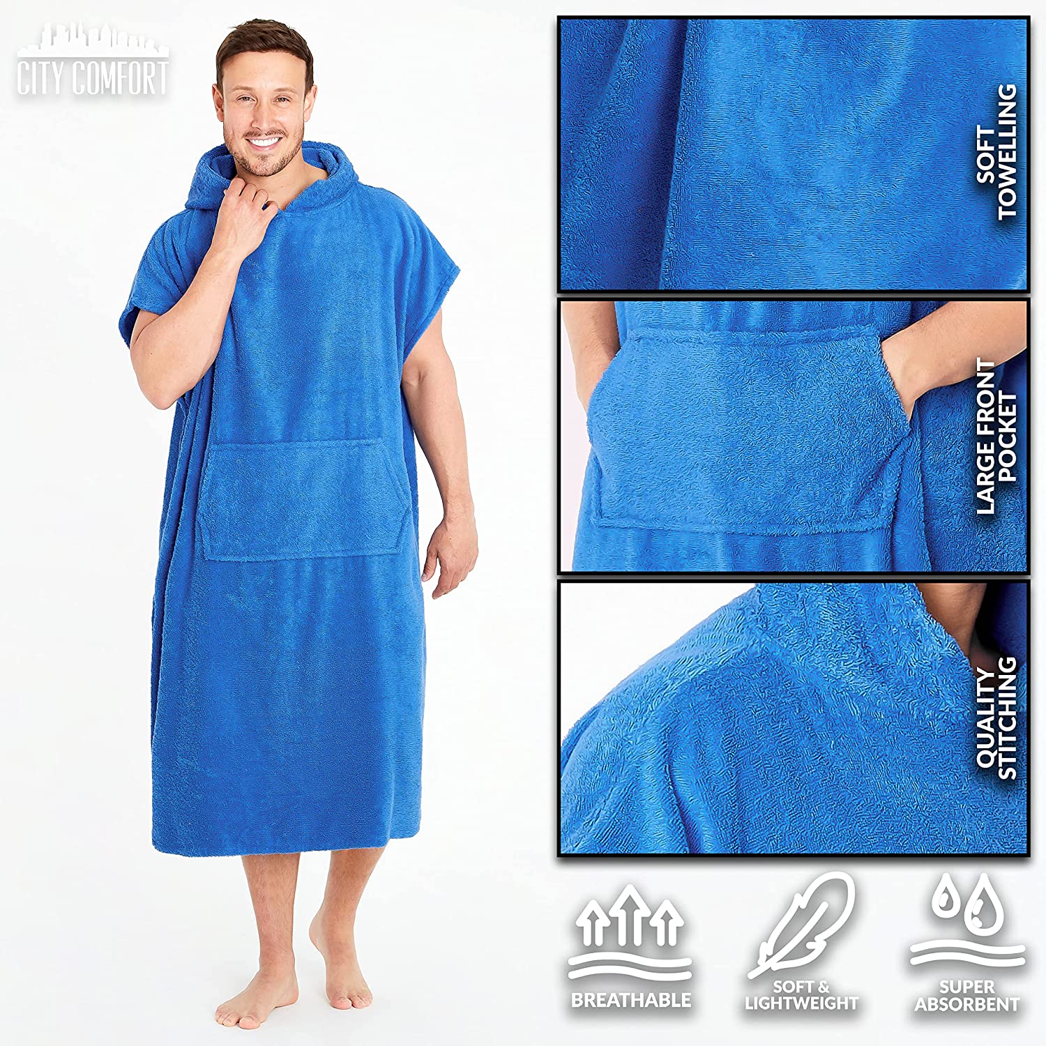 CityComfort Beach Towel for Adults Robes Women Men Cotton Towelling Poncho - Get Trend