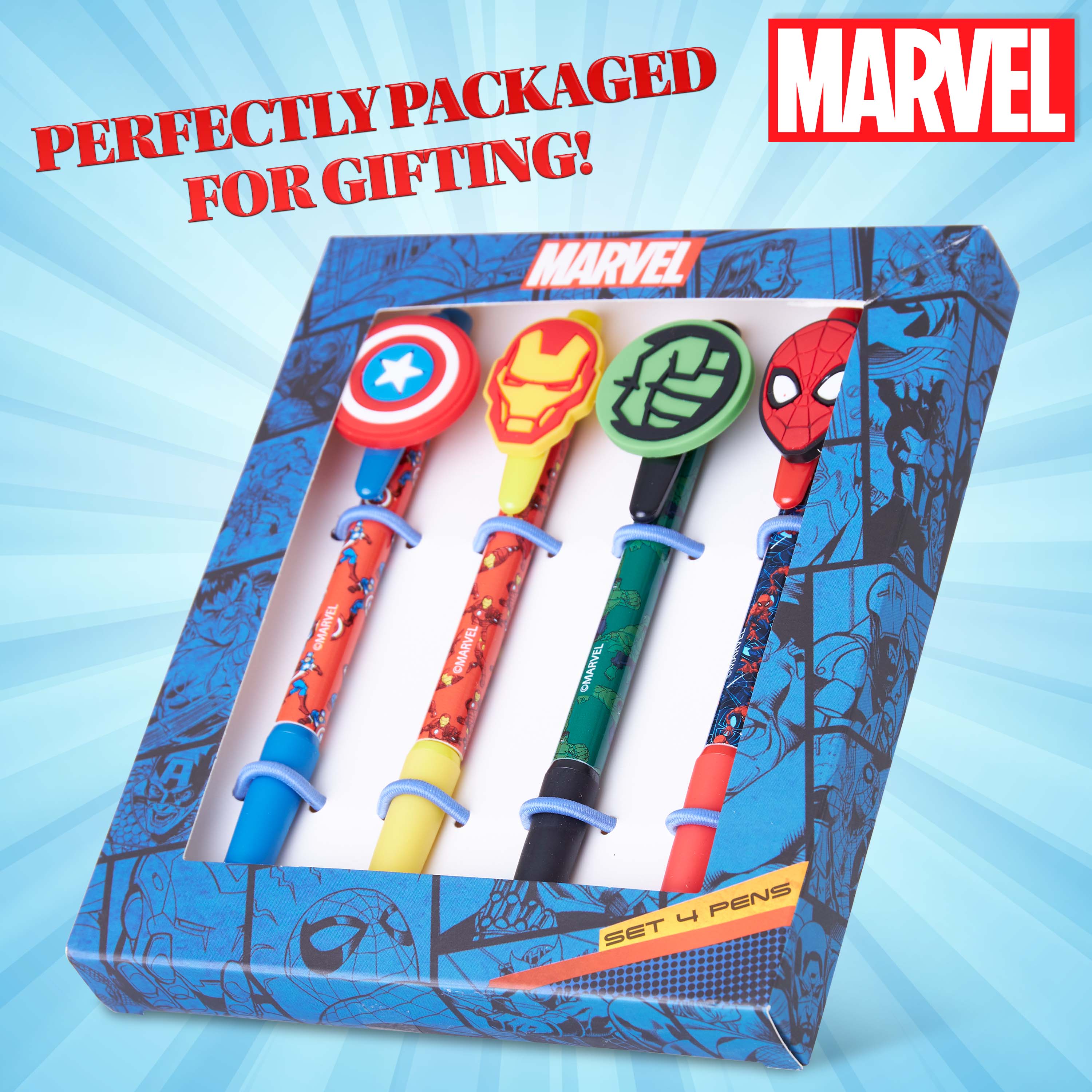 Marvel Pen Stationery Sets for Kids 4 Pack Avengers Pens - Get Trend