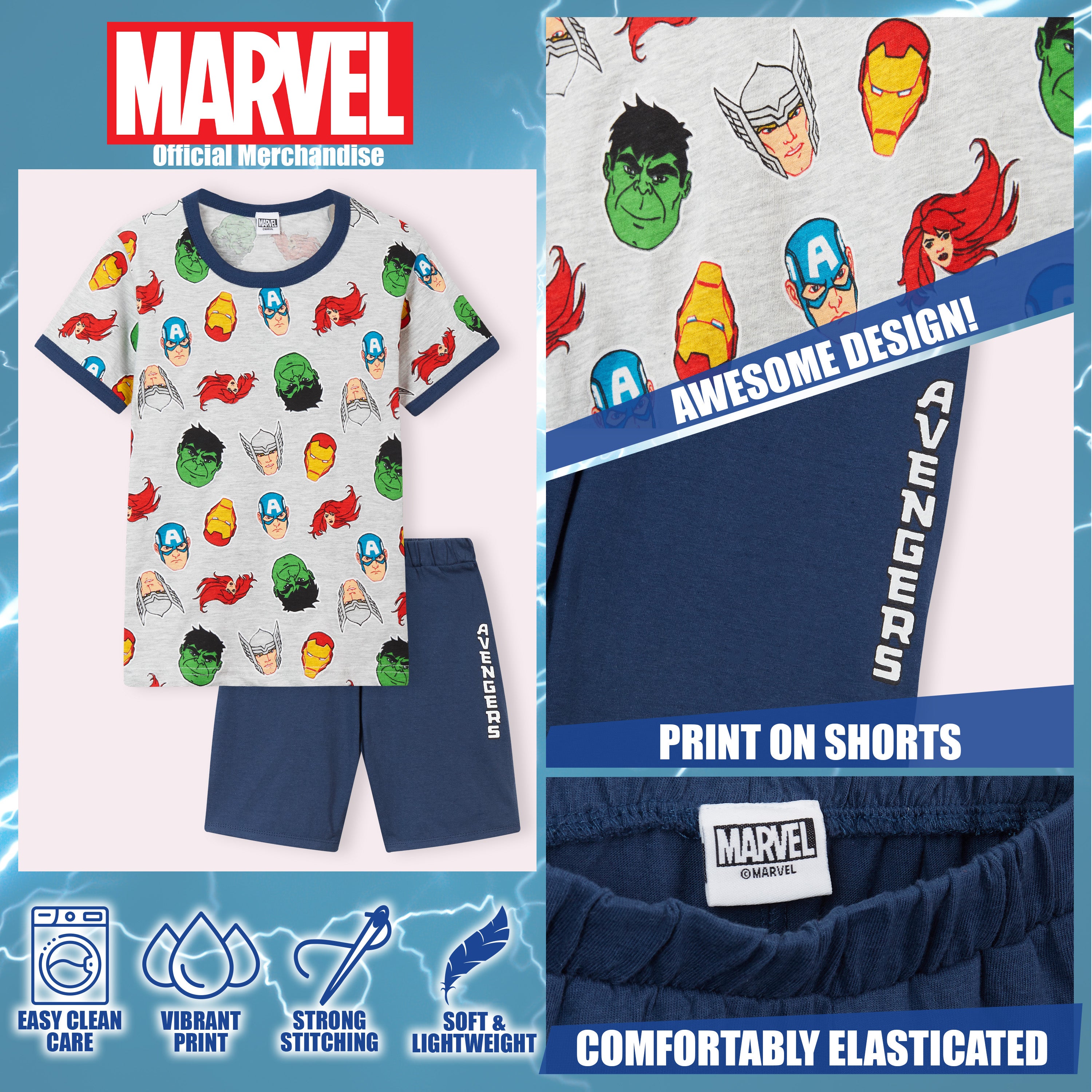 Marvel Boys Pyjamas Avengers Superhero Short PJs - Get Trend