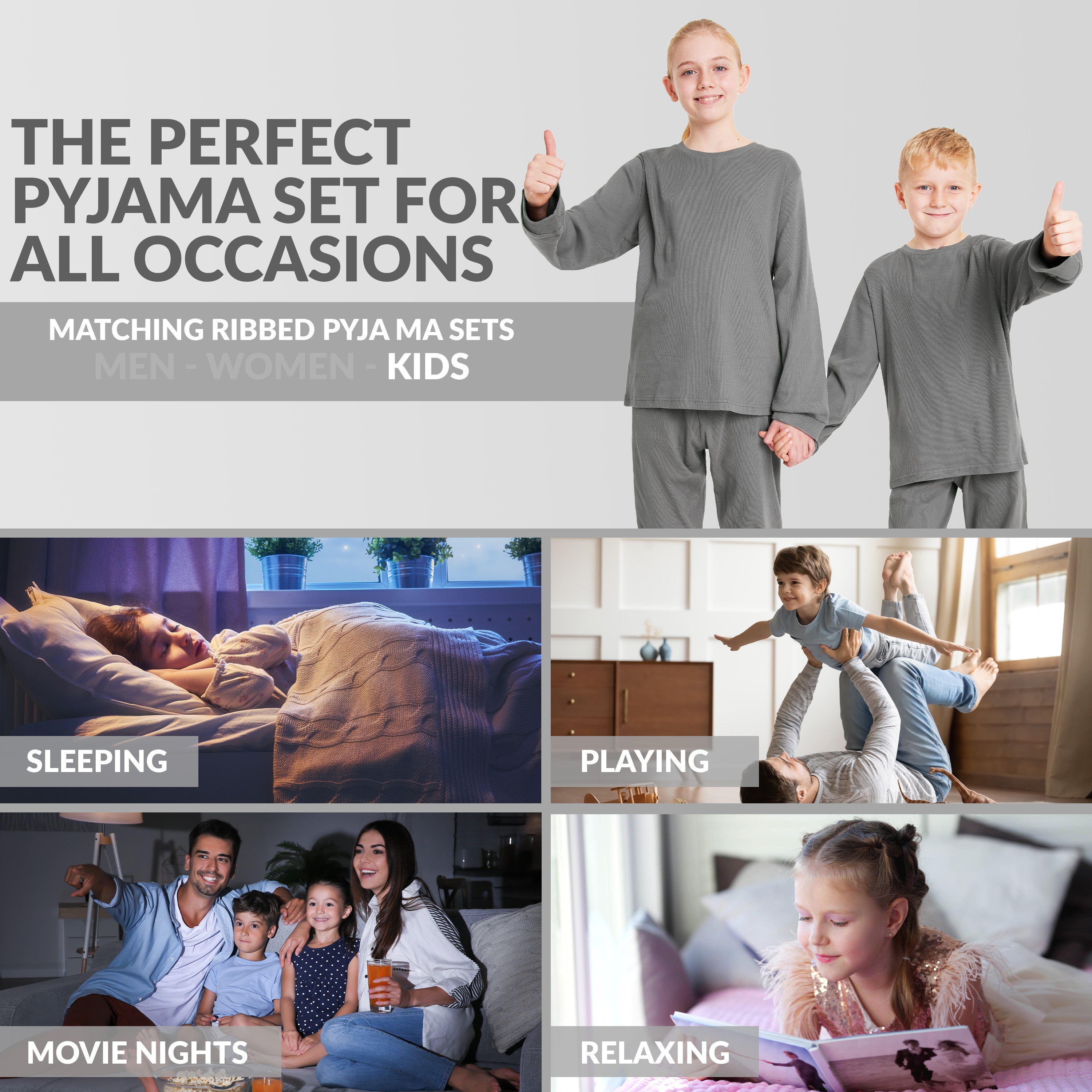 CityComfort Ribbed Pyjamas for Kids - Matching PJs for Family - Get Trend