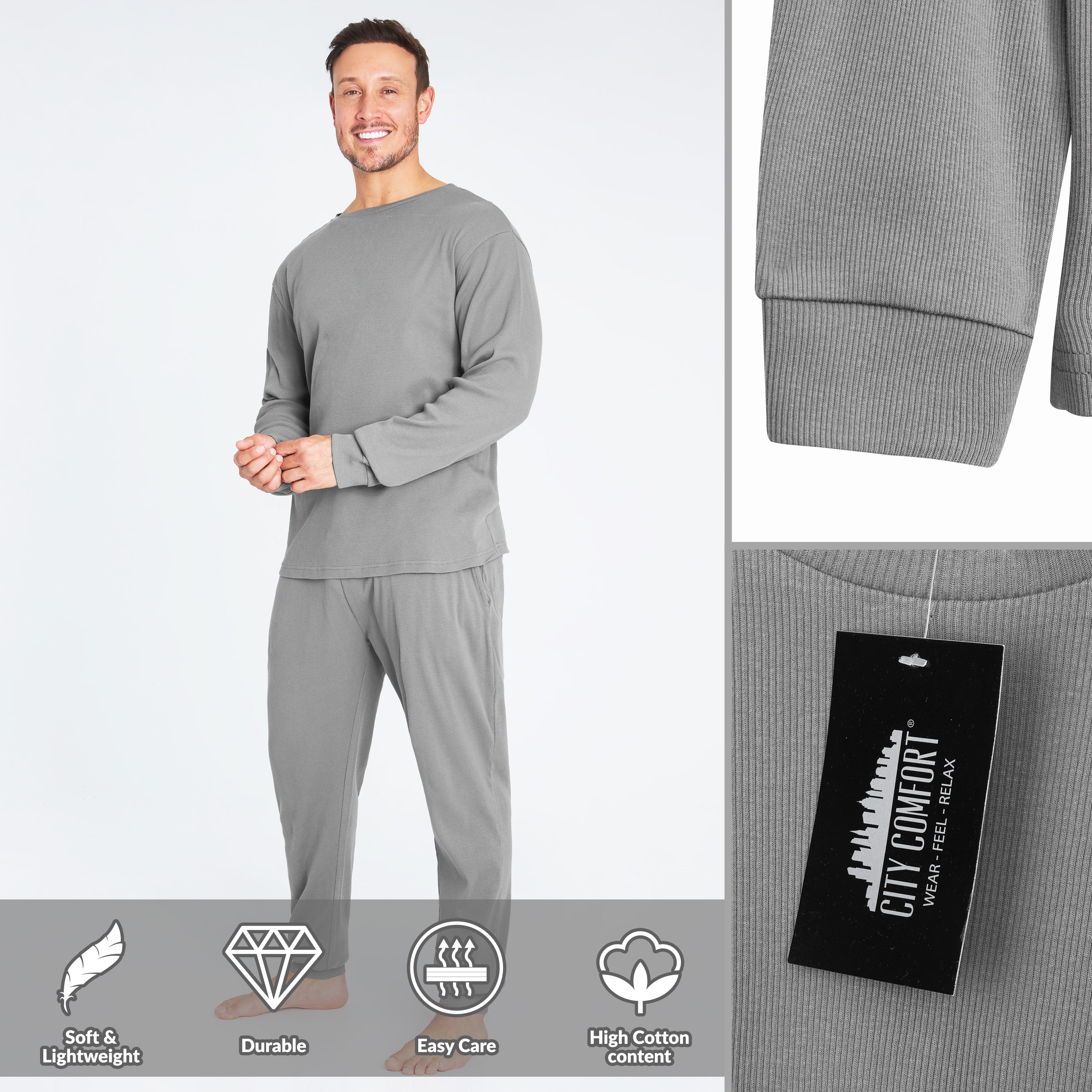 CityComfort Ribbed Pyjamas for Men -Matching PJs for Family - Get Trend
