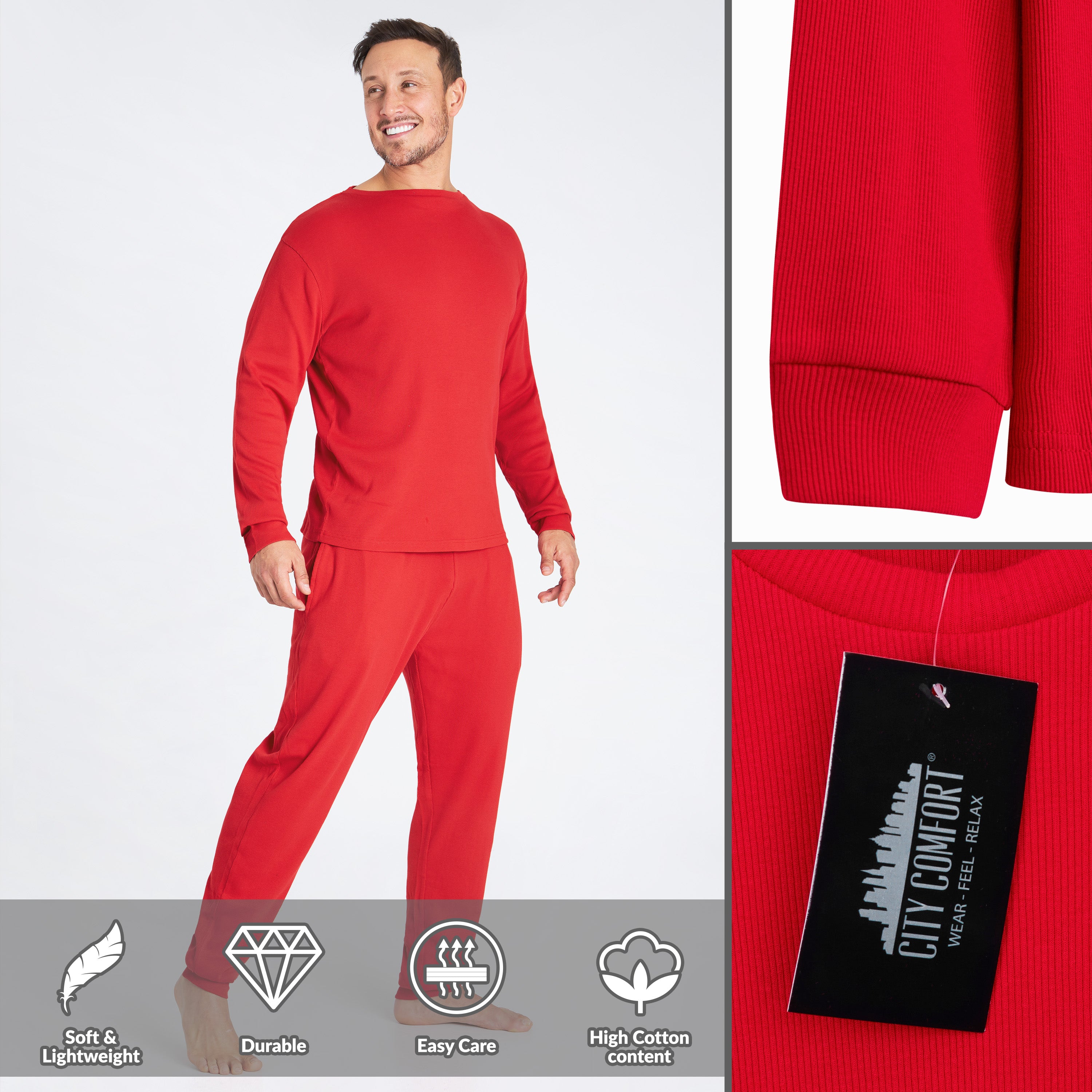 CityComfort Ribbed Pyjamas for Men -Matching PJs for Family - Get Trend