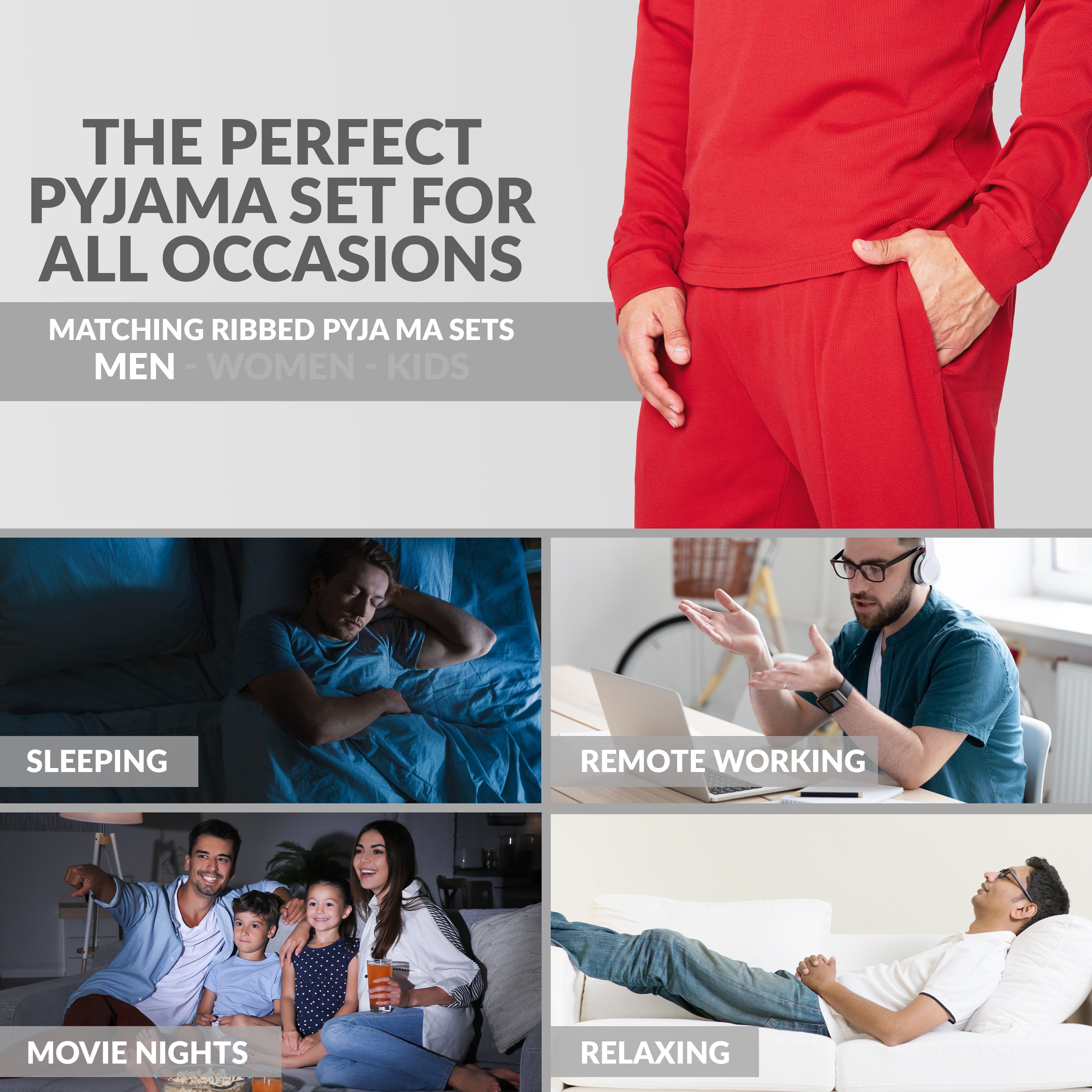 CityComfort Ribbed Pyjamas for Men -Matching PJs for Family - Get Trend