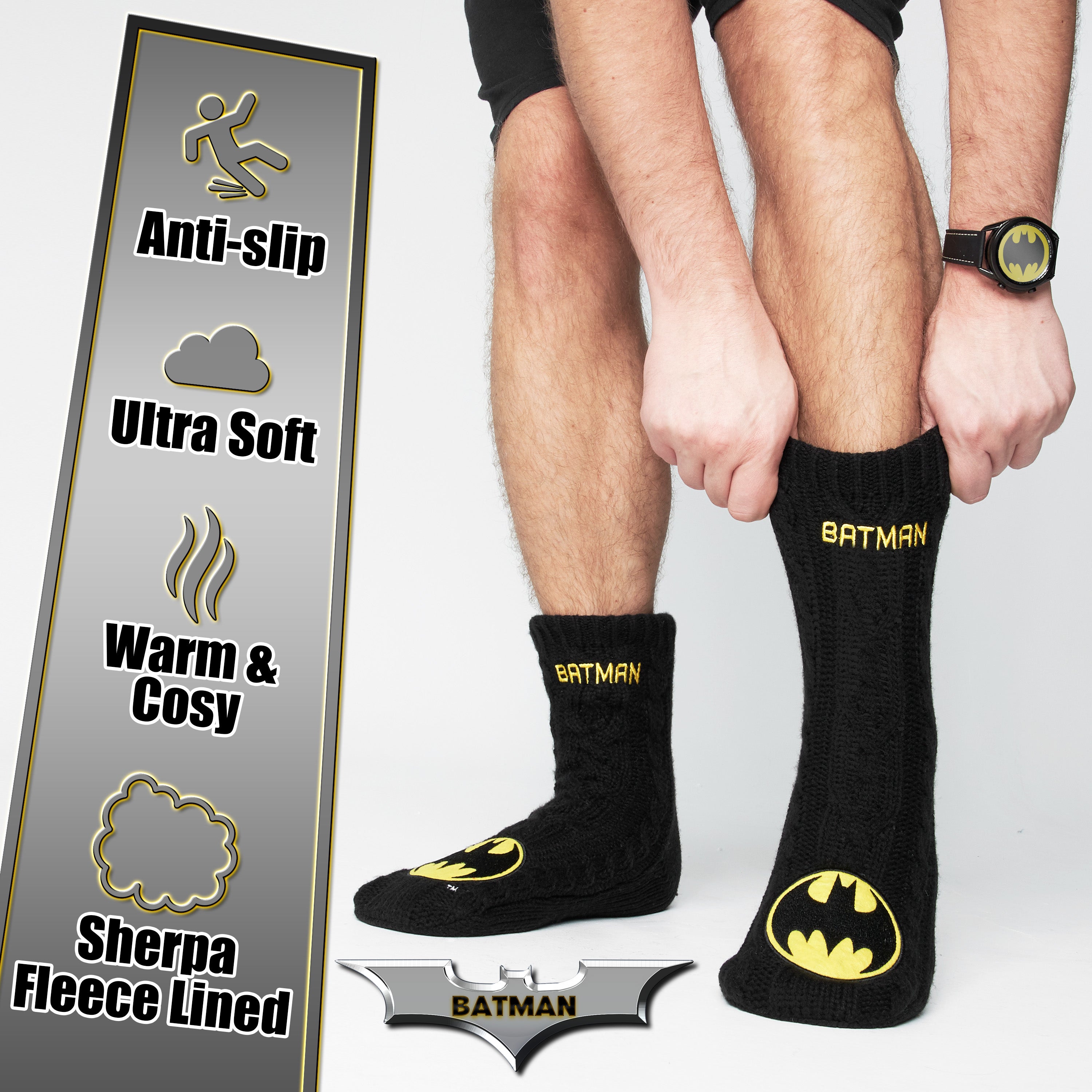 DC Comics Mens Slipper Socks, Batman Mens Fluffy Socks, Gifts for Men - Get Trend