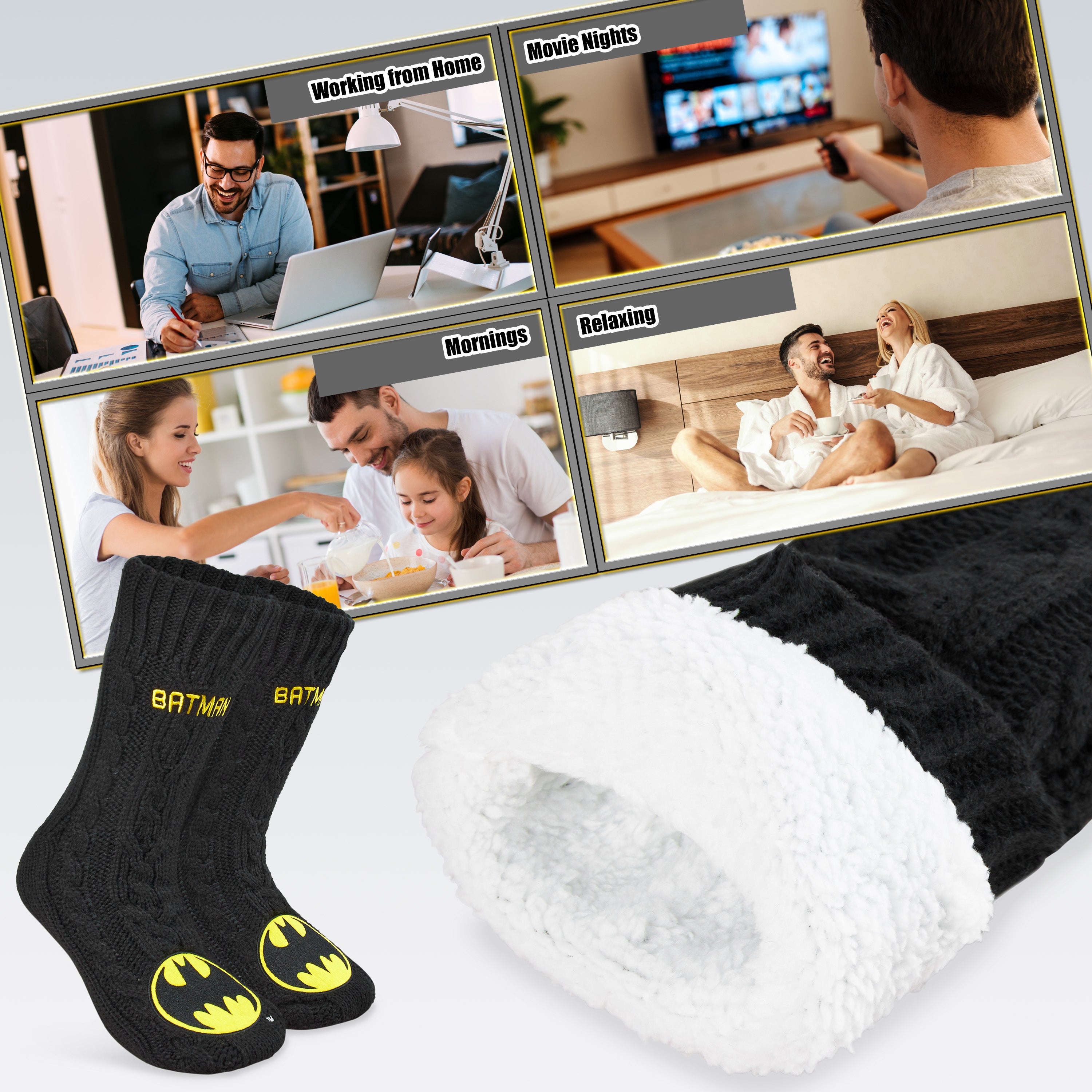 DC Comics Mens Slipper Socks, Batman Mens Fluffy Socks, Gifts for Men - Get Trend